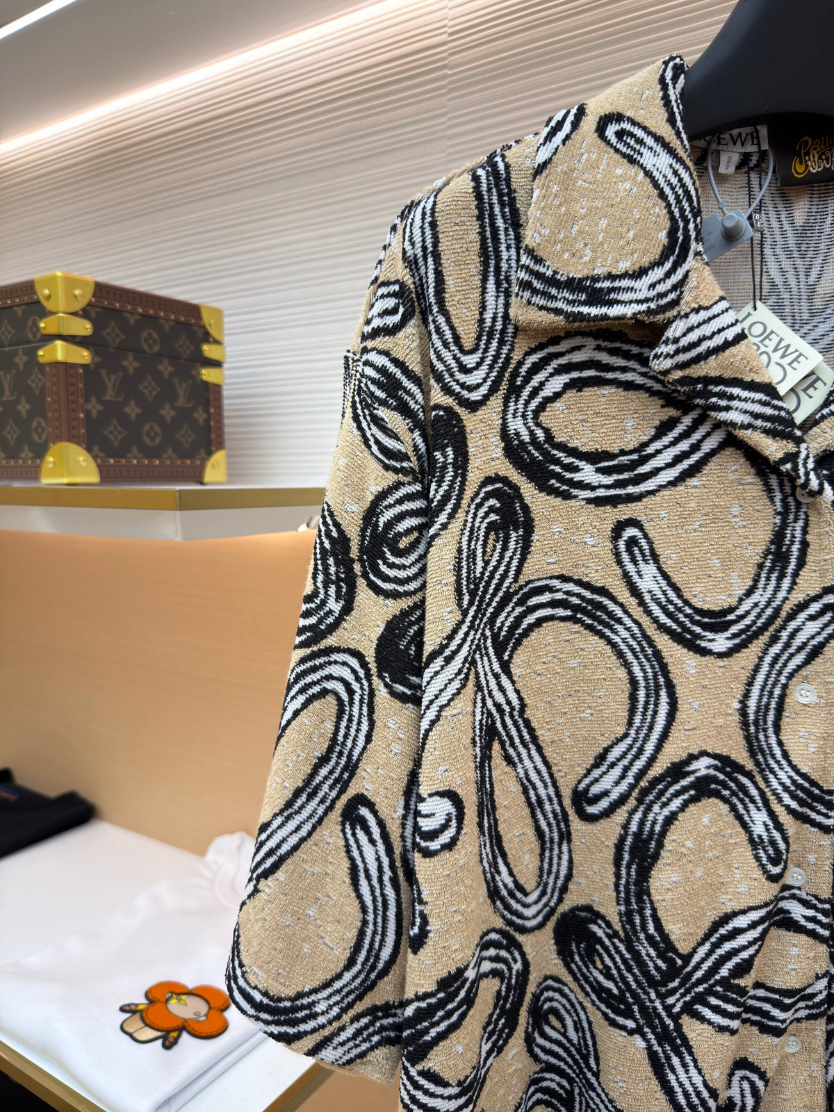 Beige Silk Print Short-Sleeve - Men's