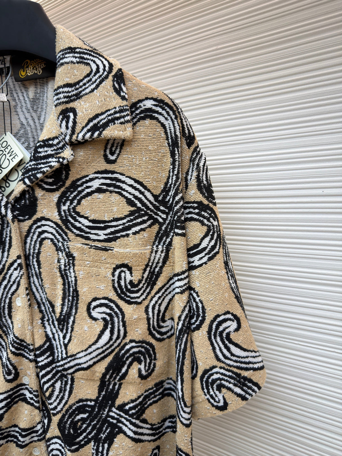 Beige Silk Print Short-Sleeve - Men's