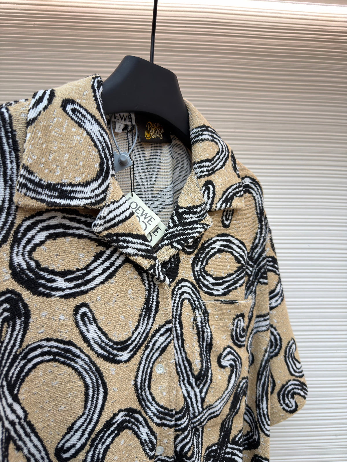 Beige Silk Print Short-Sleeve - Men's