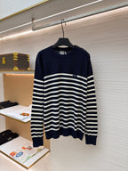Navy Wool Striped Crewneck - Men's