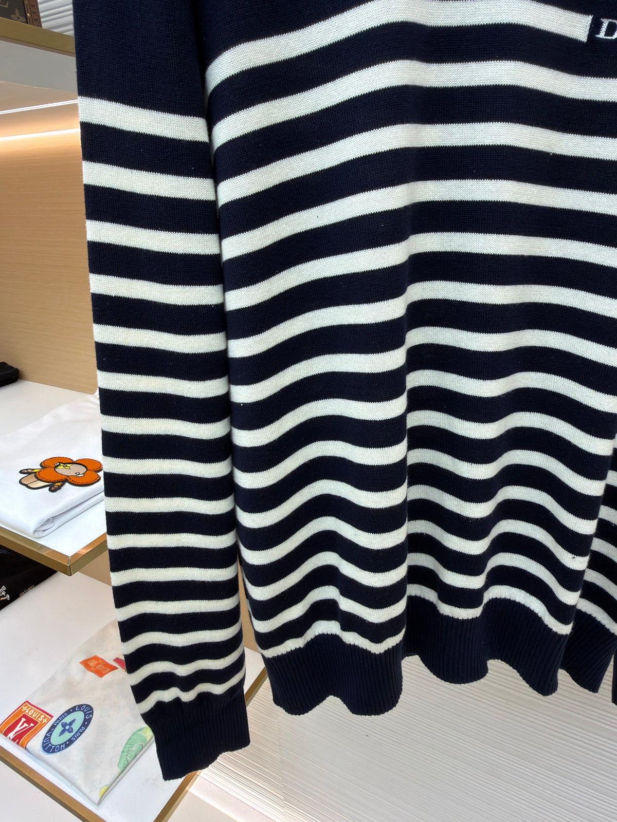 Navy Wool Striped Crewneck - Men's