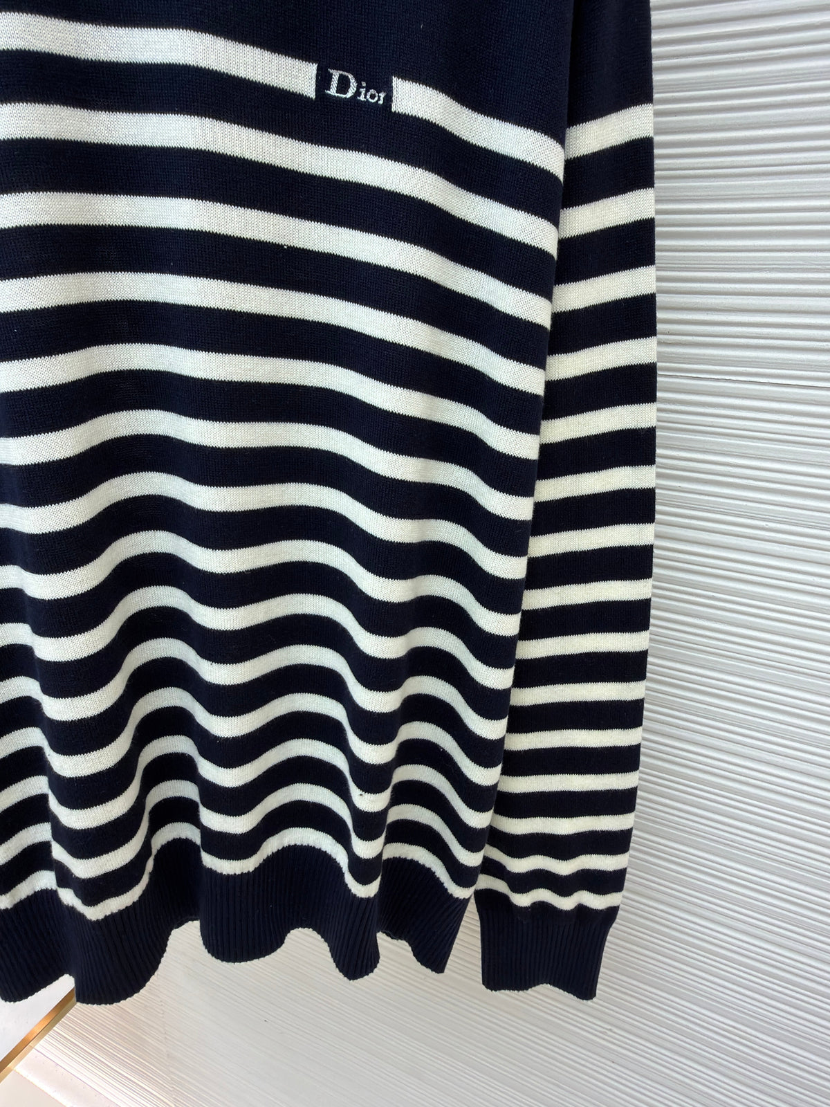 Navy Wool Striped Crewneck - Men's