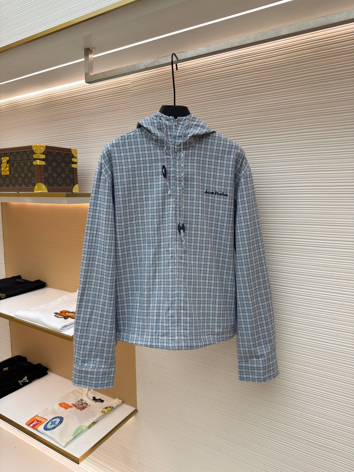 Blue Cotton Hooded Overshirt - Men's