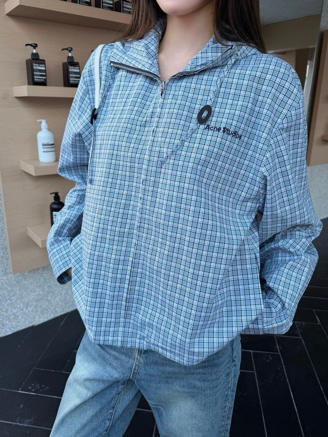 Blue Cotton Hooded Overshirt - Men's