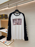 Black Cotton Flag Print Long-Sleeve - Men's