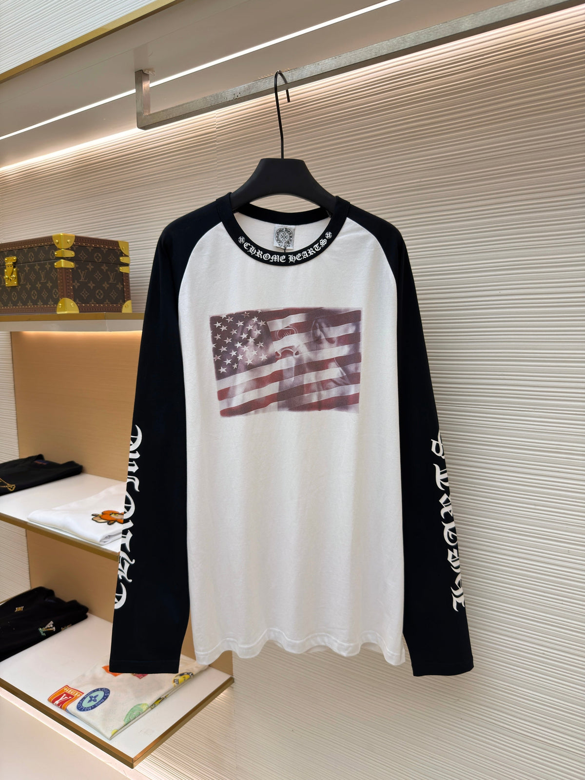 Black Cotton Flag Print Long-Sleeve - Men's