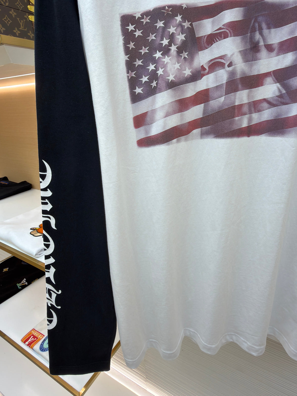 Black Cotton Flag Print Long-Sleeve - Men's