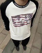 Black Cotton Flag Print Long-Sleeve - Men's