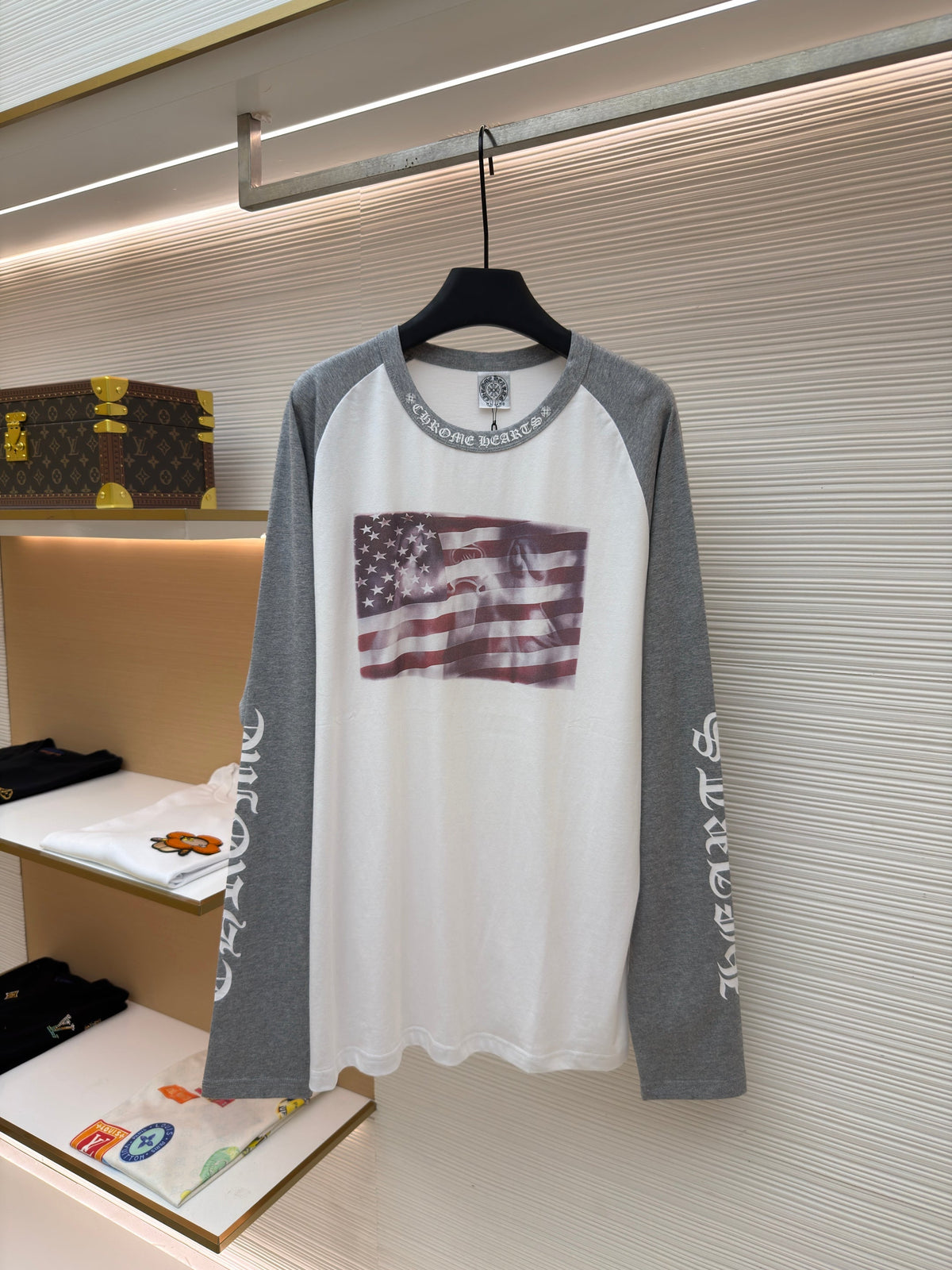 Black Cotton Flag Print Long-Sleeve - Men's