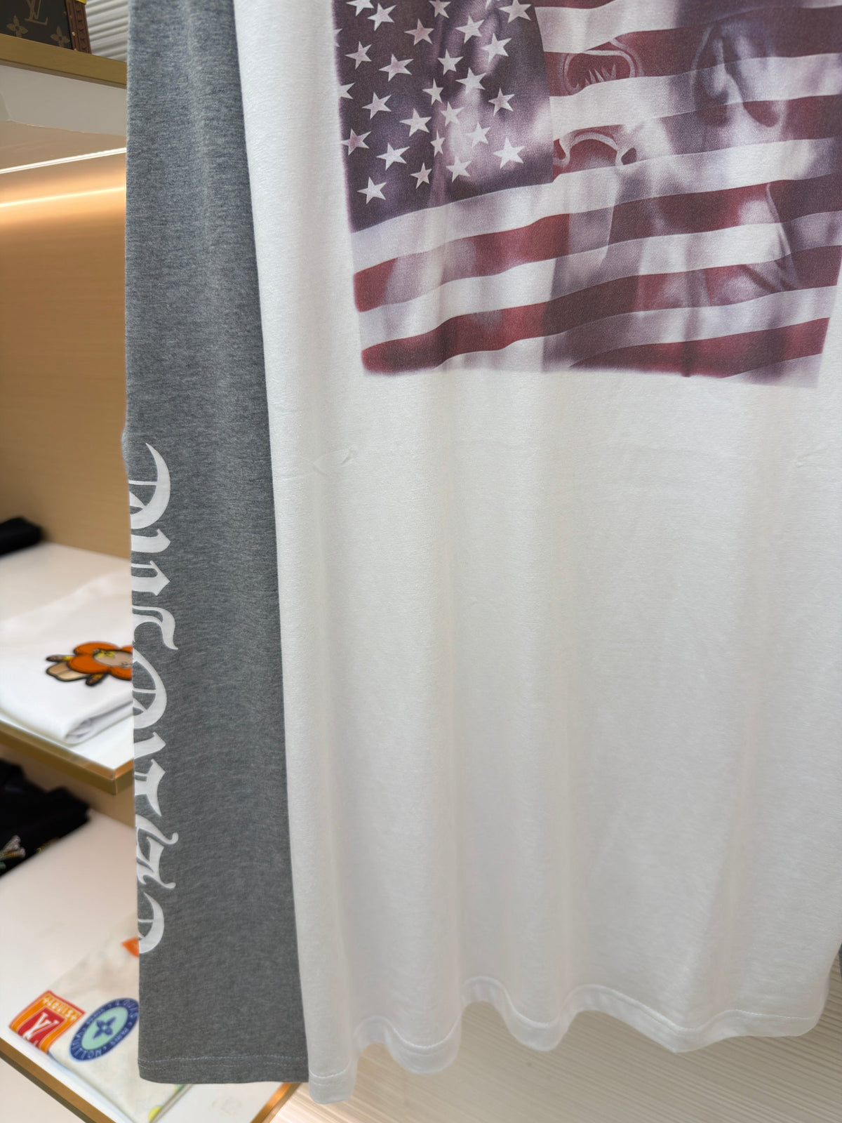 Black Cotton Flag Print Long-Sleeve - Men's