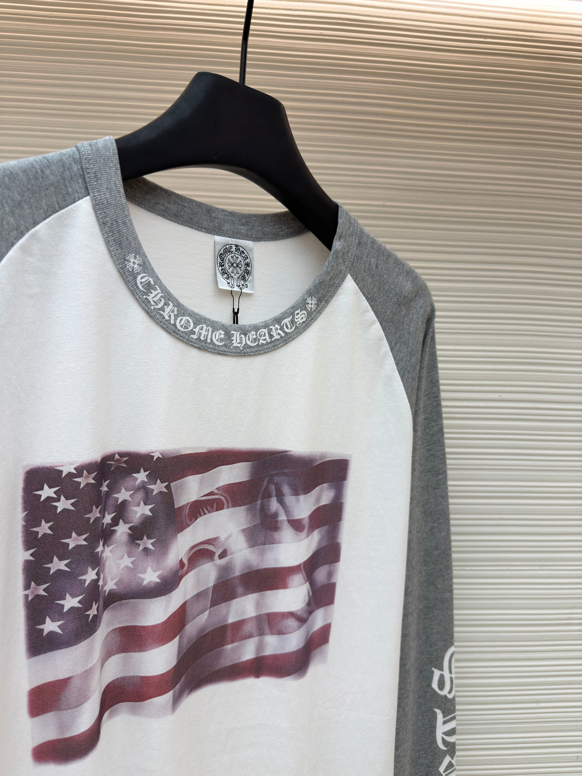 Black Cotton Flag Print Long-Sleeve - Men's