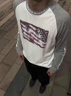 Black Cotton Flag Print Long-Sleeve - Men's