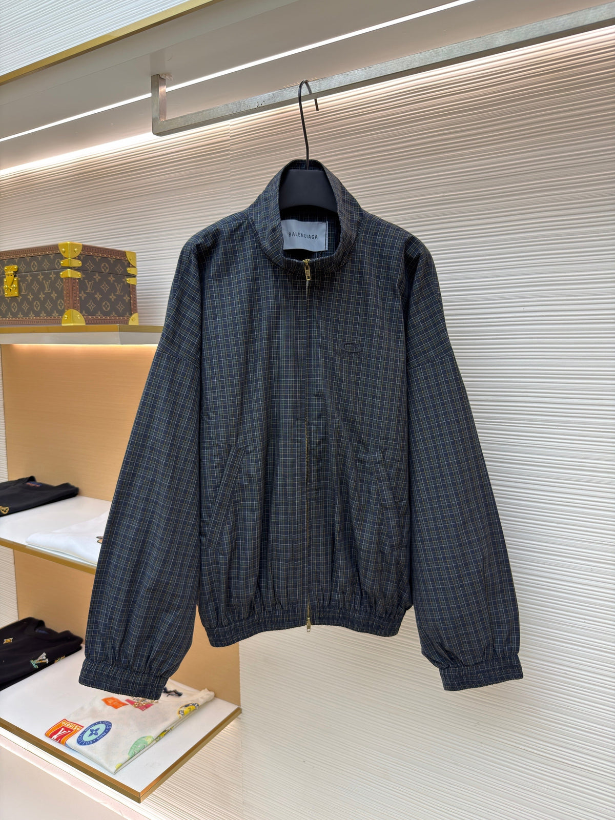 Navy Cotton Check Overshirt - Men's