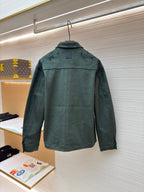 Green Leather Plain Shirt Jacket - Men's