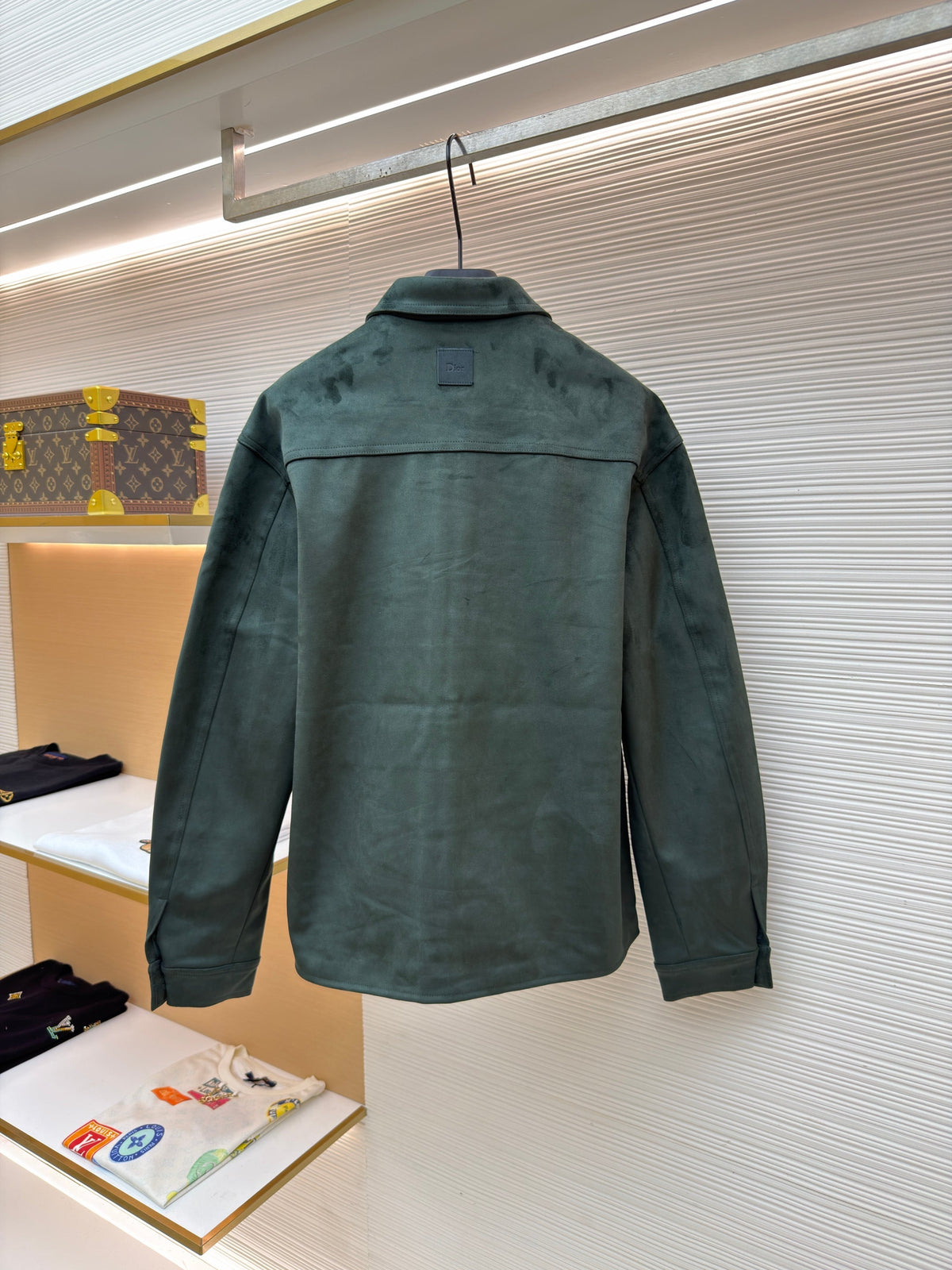 Green Leather Plain Shirt Jacket - Men's