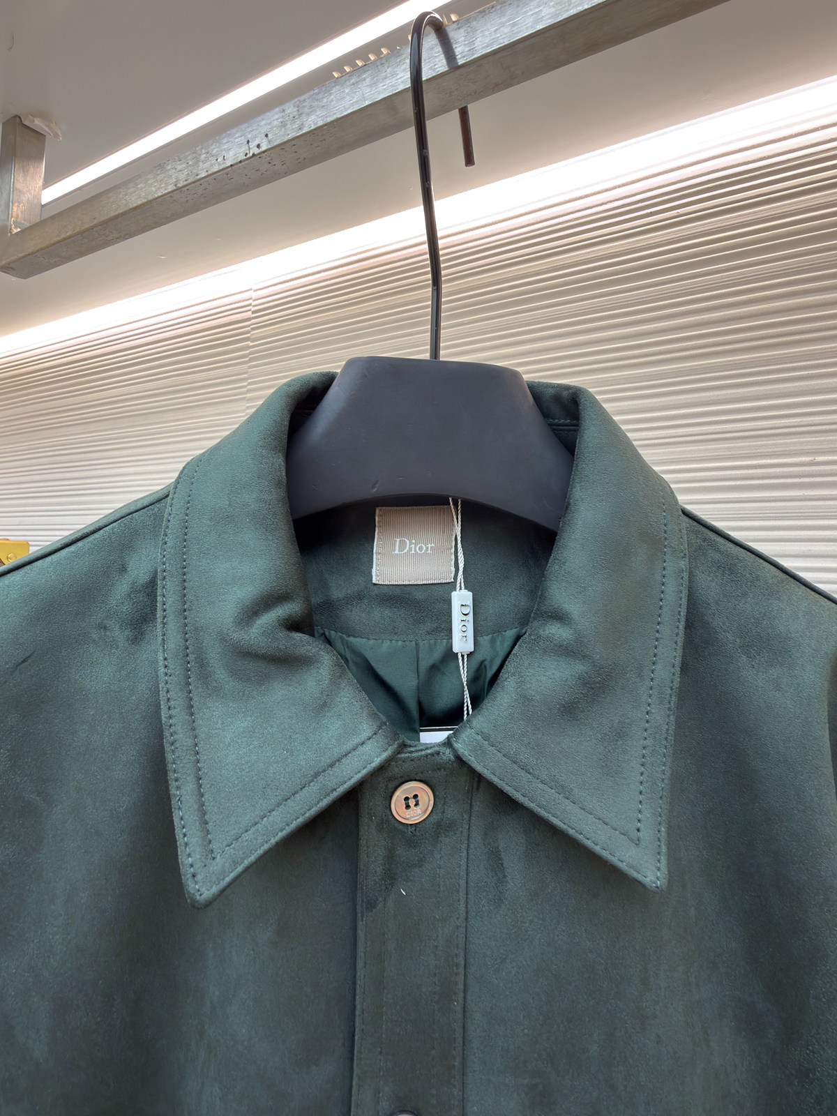 Green Leather Plain Shirt Jacket - Men's