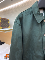 Green Leather Plain Shirt Jacket - Men's