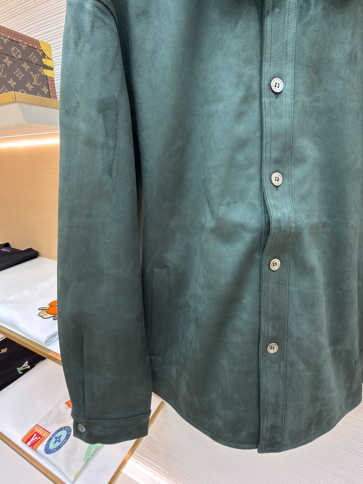 Green Leather Plain Shirt Jacket - Men's