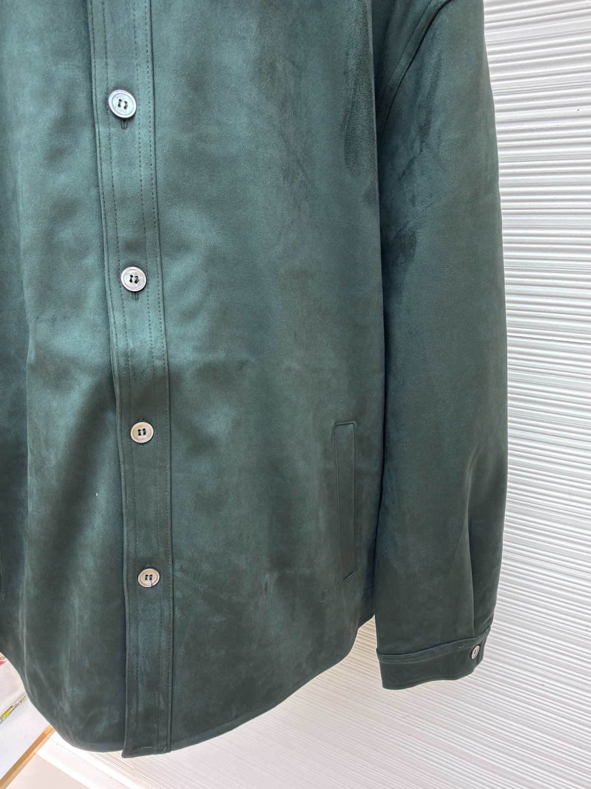Green Leather Plain Shirt Jacket - Men's