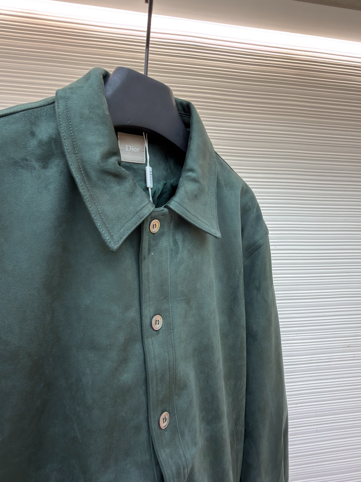 Green Leather Plain Shirt Jacket - Men's