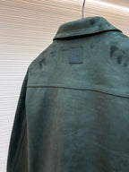 Green Leather Plain Shirt Jacket - Men's