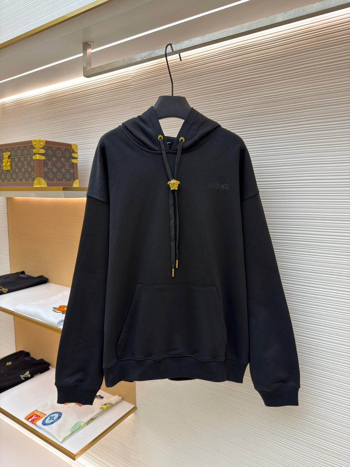 Black Cotton Plain Pullover - Men's
