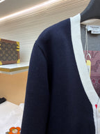 Navy Wool Contrast Trim Cardigan - Men's