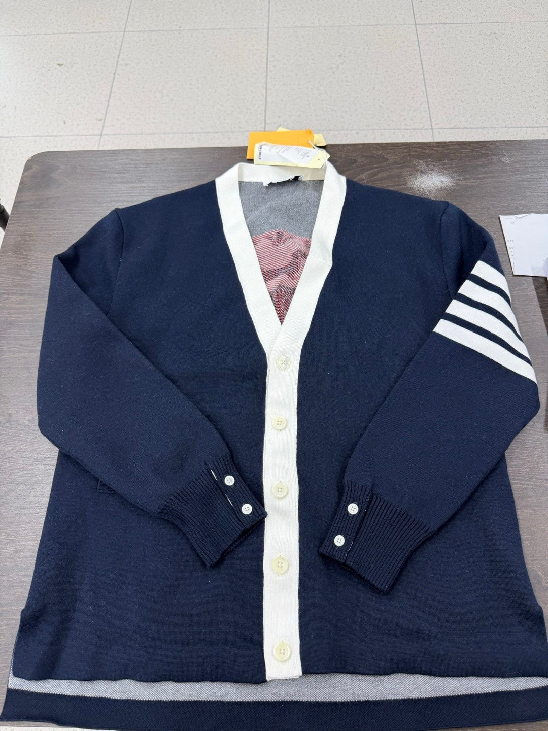 Navy Wool Contrast Trim Cardigan - Men's
