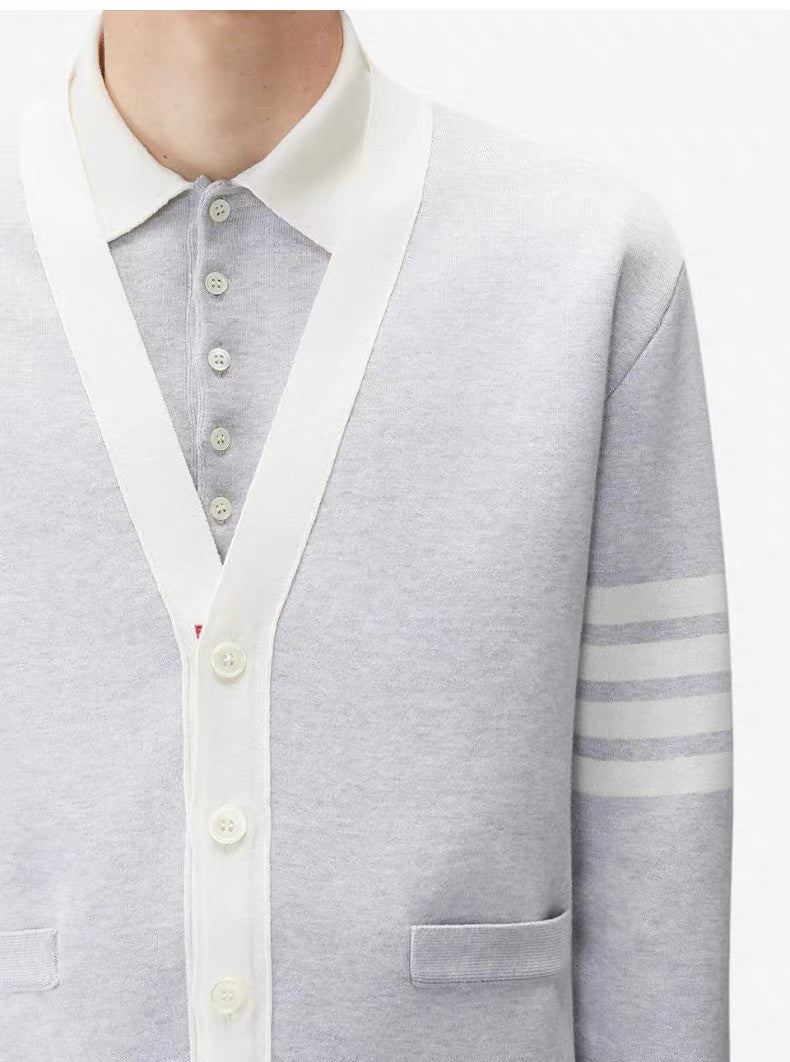 Navy Wool Contrast Trim Cardigan - Men's