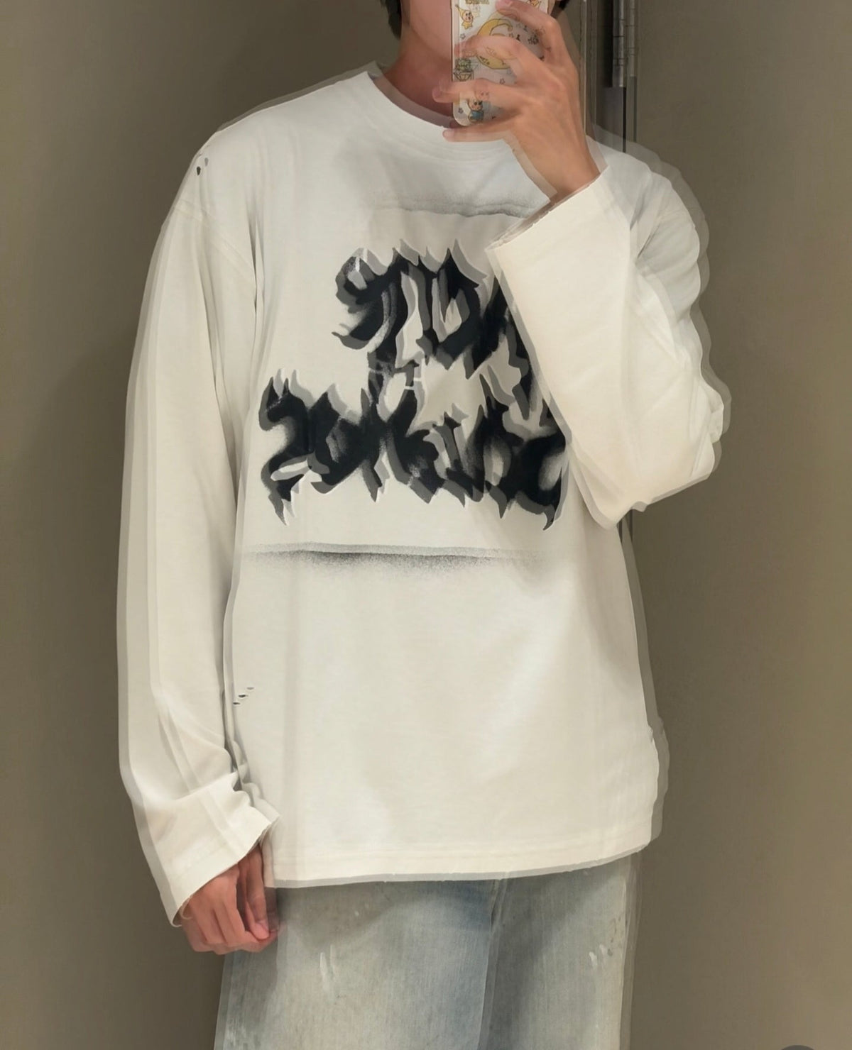 Navy Cotton Graffiti Print Long-Sleeve - Men's
