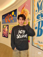 Navy Cotton Graffiti Print Long-Sleeve - Men's
