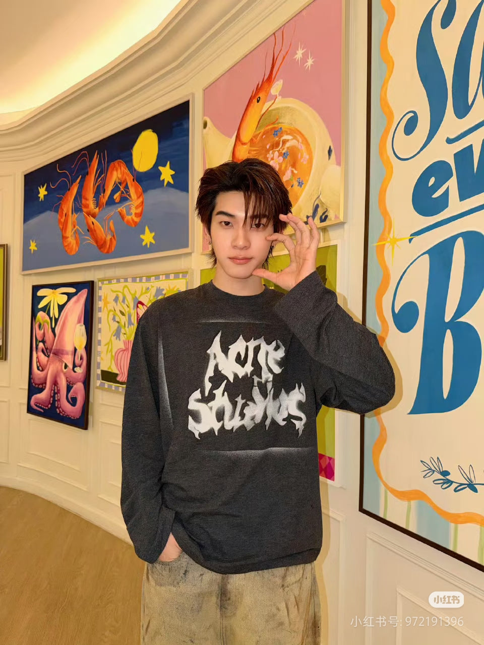 Navy Cotton Graffiti Print Long-Sleeve - Men's