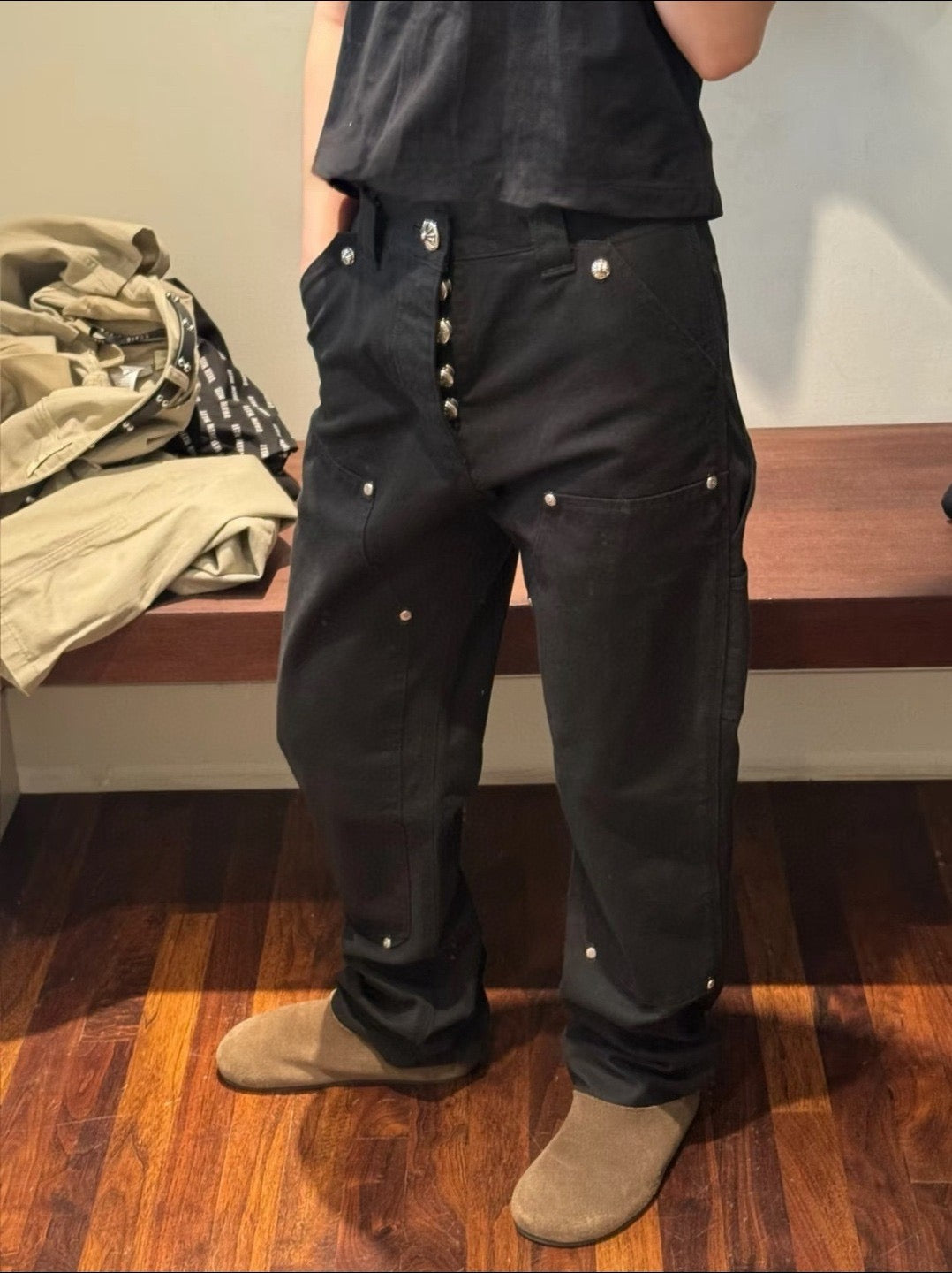 Black Cotton Studded Cargo - Women's