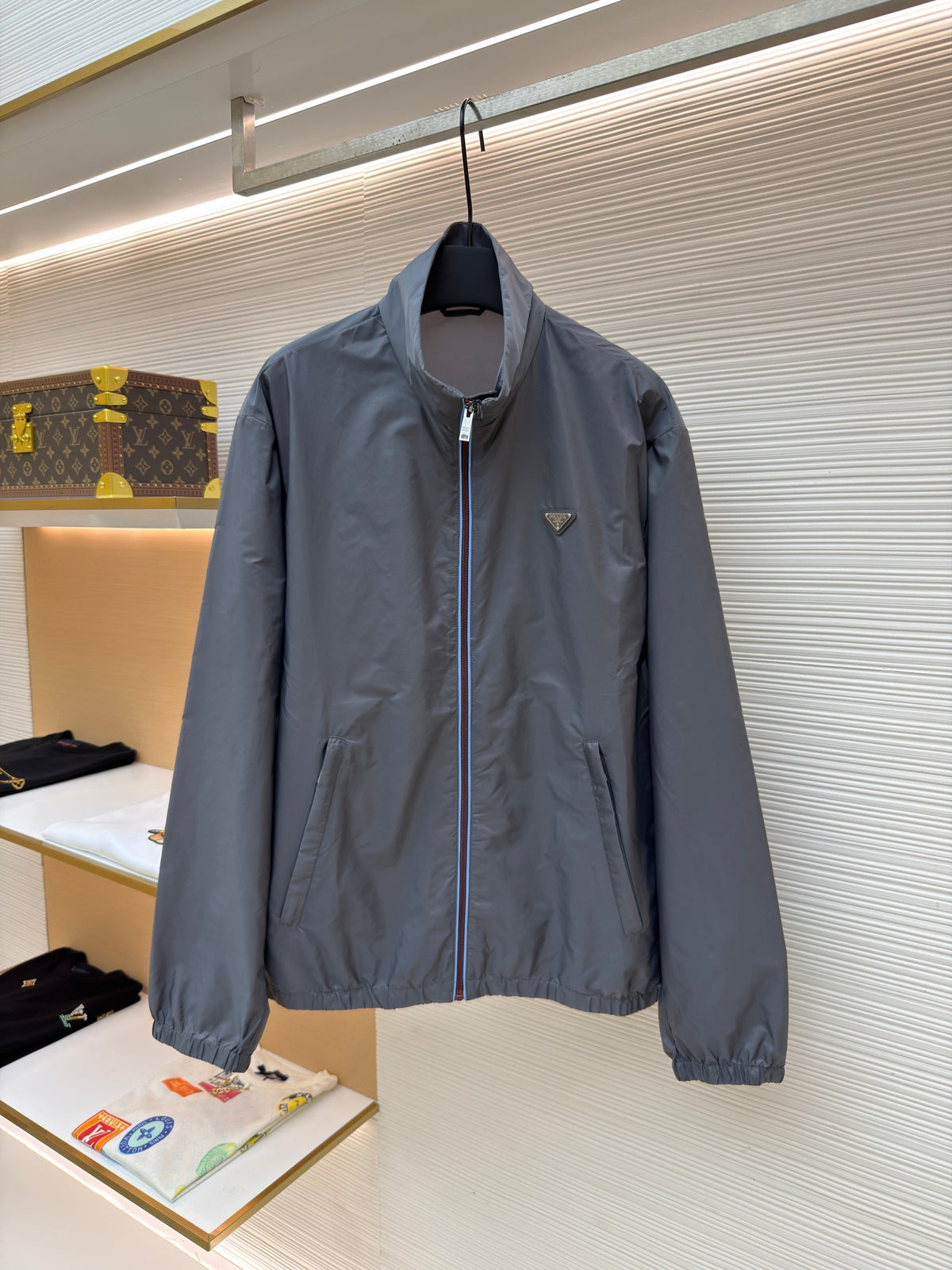 Grey Nylon Plain Blouson - Men's