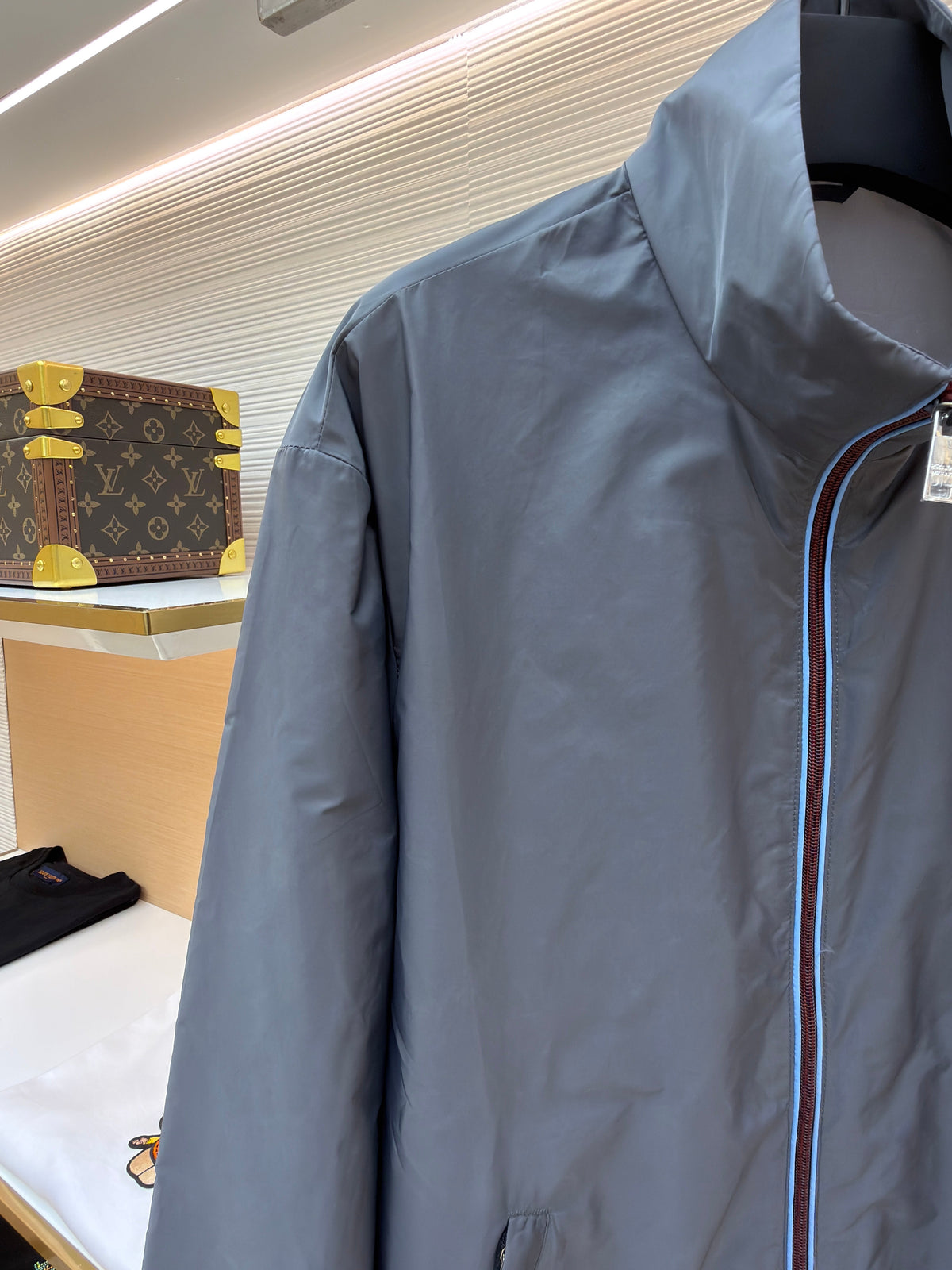 Grey Nylon Plain Blouson - Men's