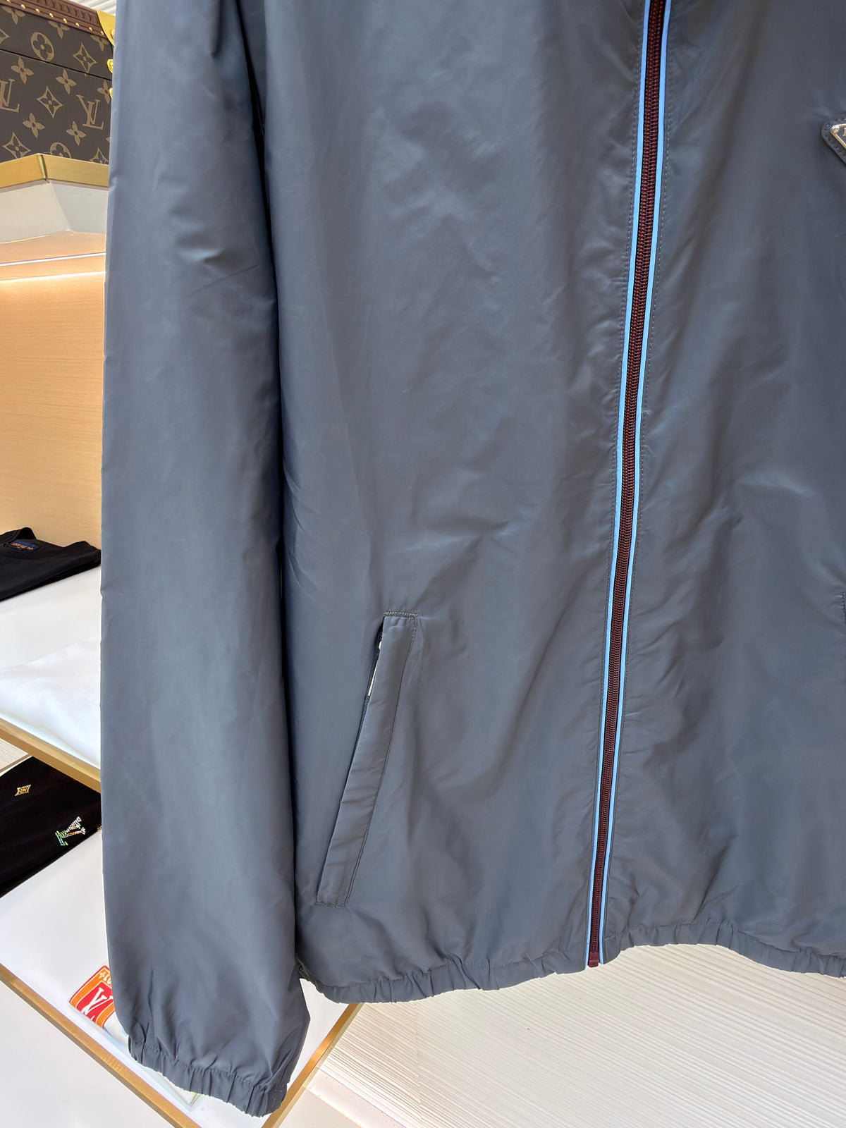 Grey Nylon Plain Blouson - Men's