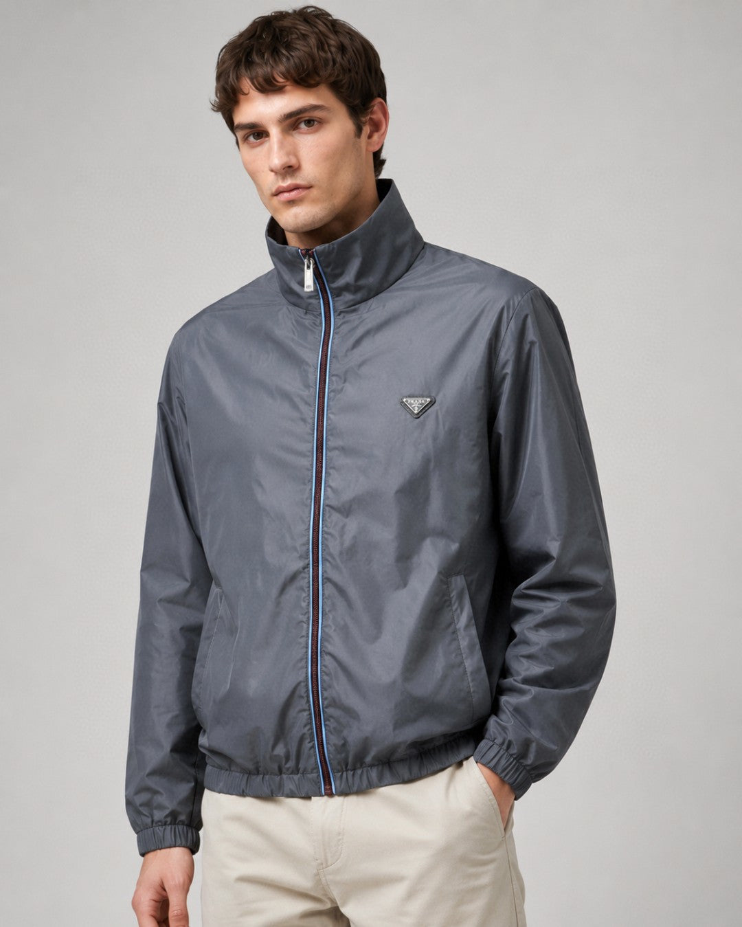 Grey Nylon Plain Blouson - Men's