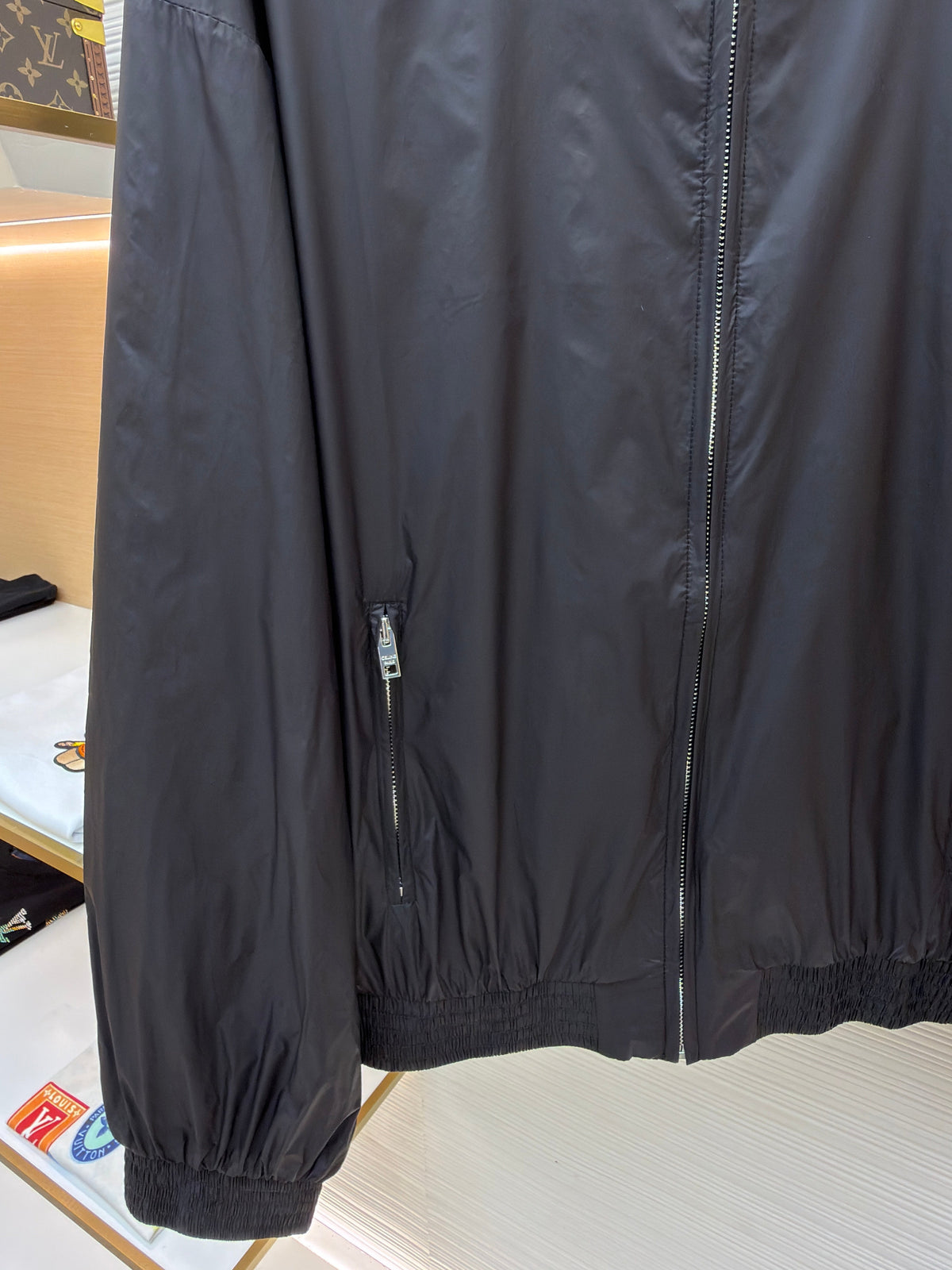 Black Nylon Plain Bomber - Men's