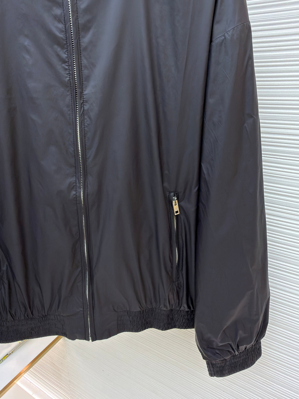 Black Nylon Plain Bomber - Men's