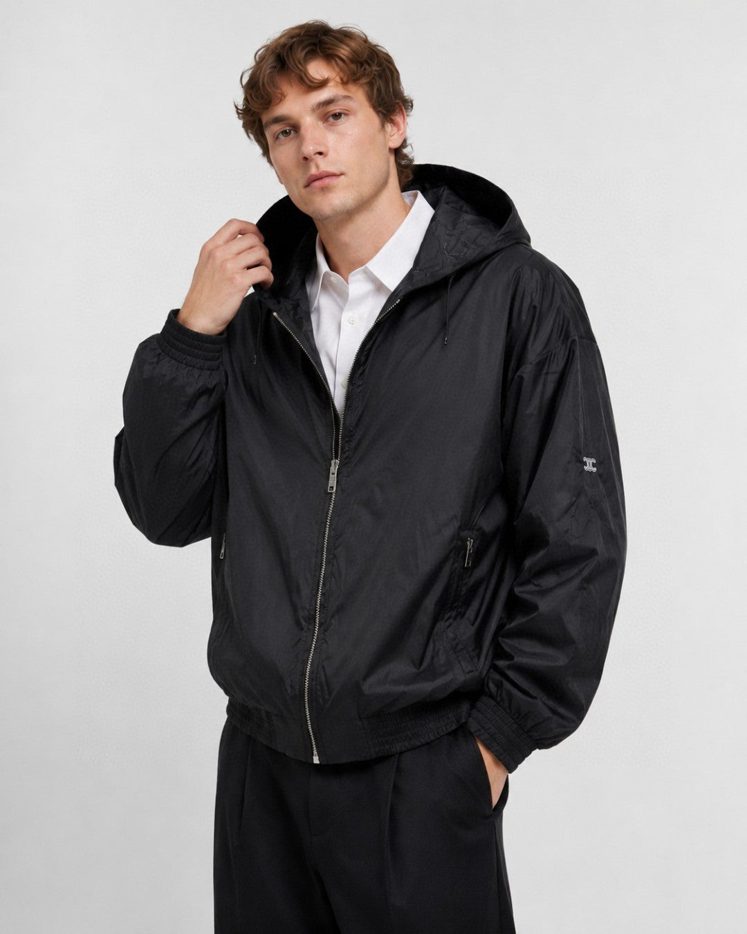 Black Nylon Plain Bomber - Men's