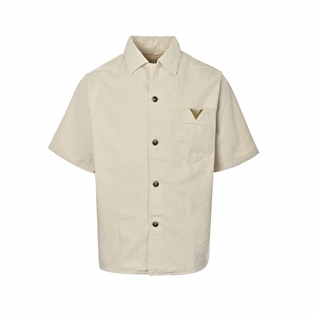 Cream Cotton Logo Short-Sleeve - Men's