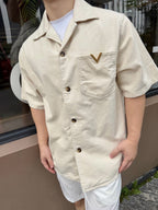 Cream Cotton Logo Short-Sleeve - Men's