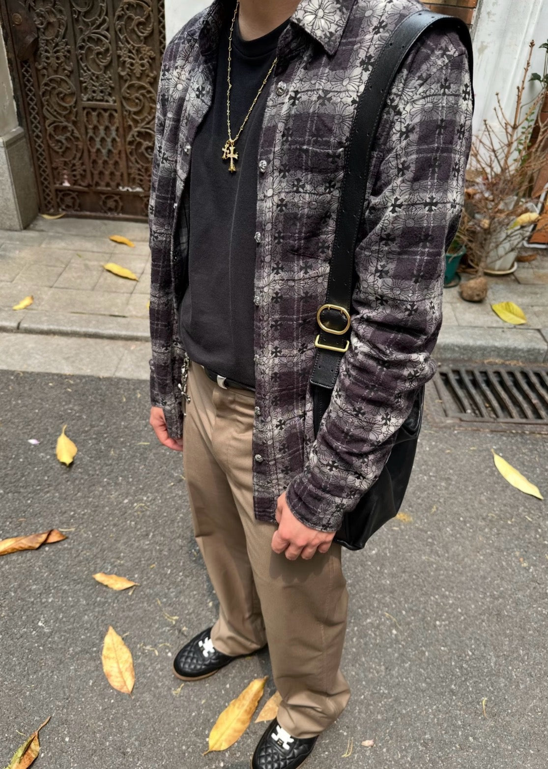 Black Cotton Check Long-Sleeve - Men's