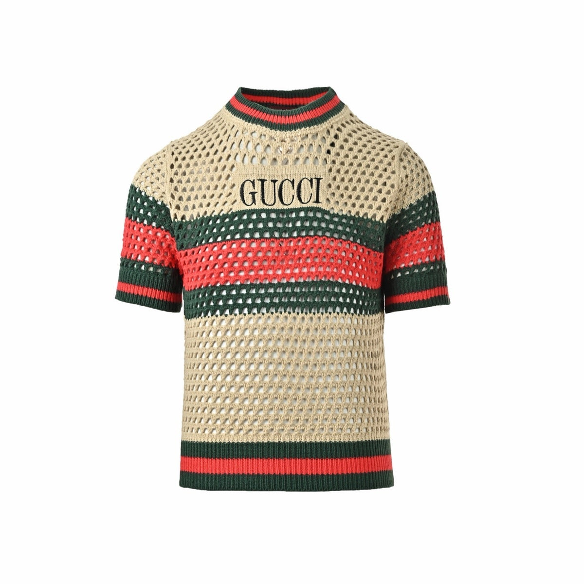 Beige Crochet Striped Short-Sleeve - Women's