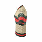 Beige Crochet Striped Short-Sleeve - Women's