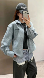Cream Wool Check Hooded - Women's