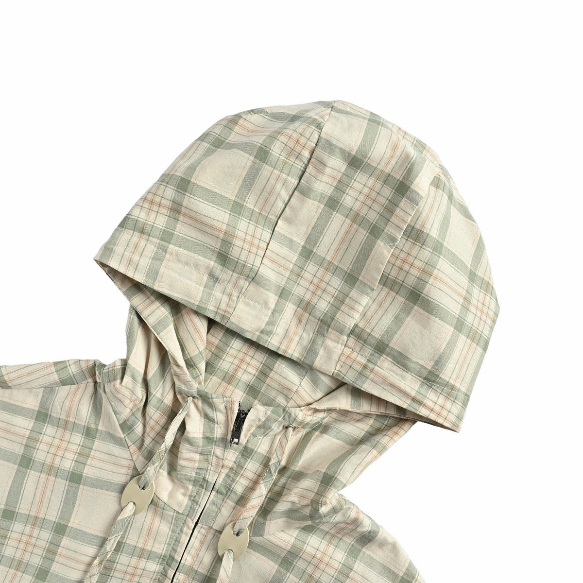 Cream Wool Check Hooded - Women's