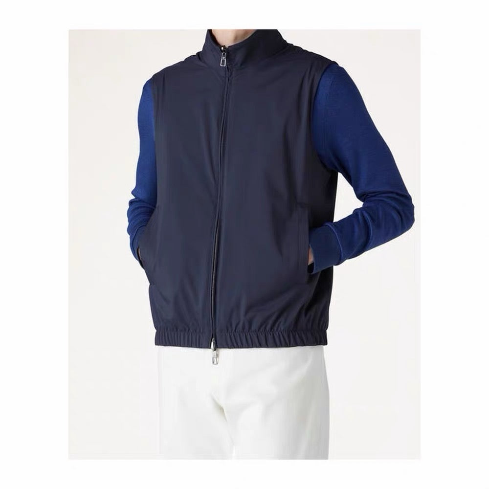 Beige Nylon Plain Gilet - Men's
