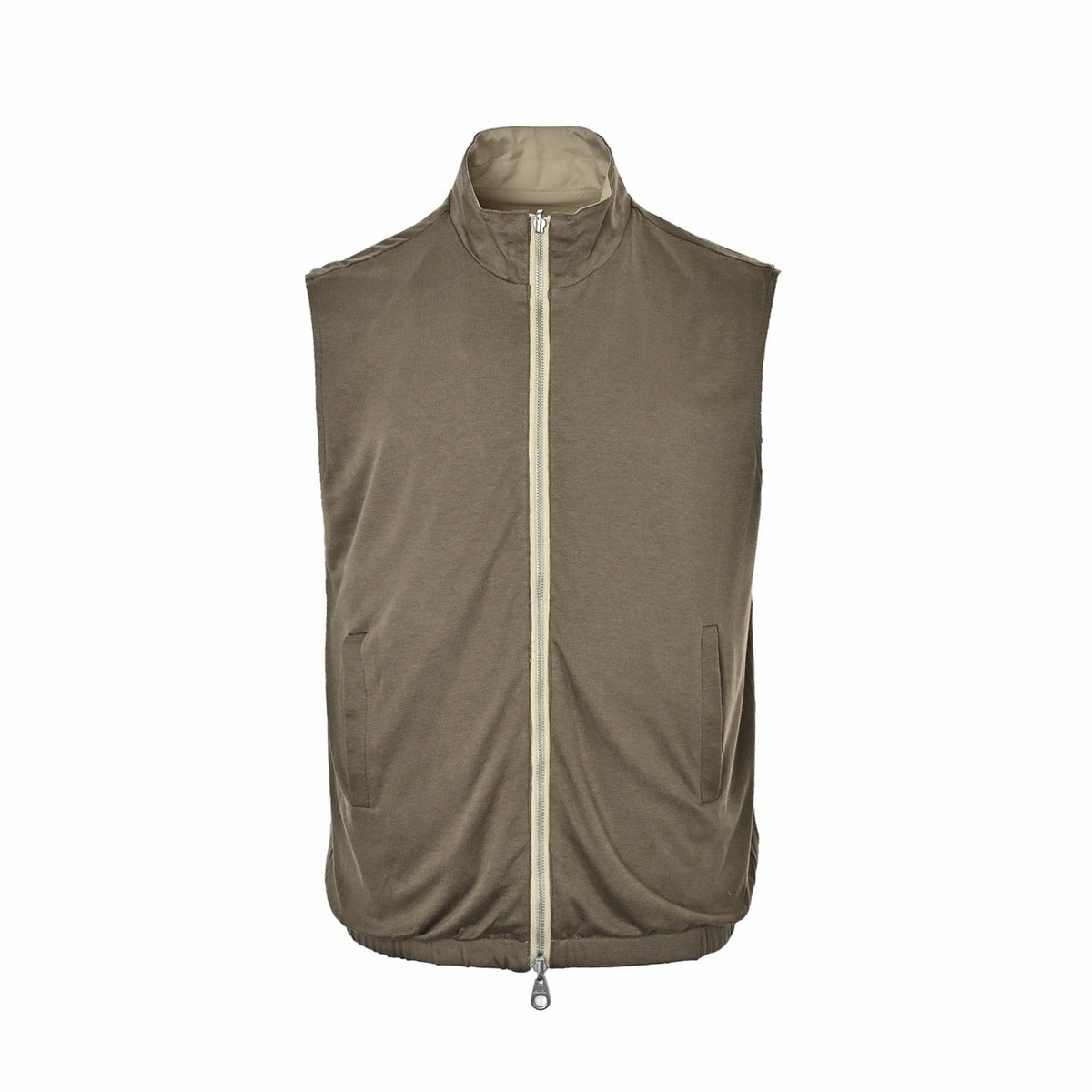 Beige Nylon Plain Gilet - Men's