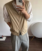 Beige Nylon Plain Gilet - Men's